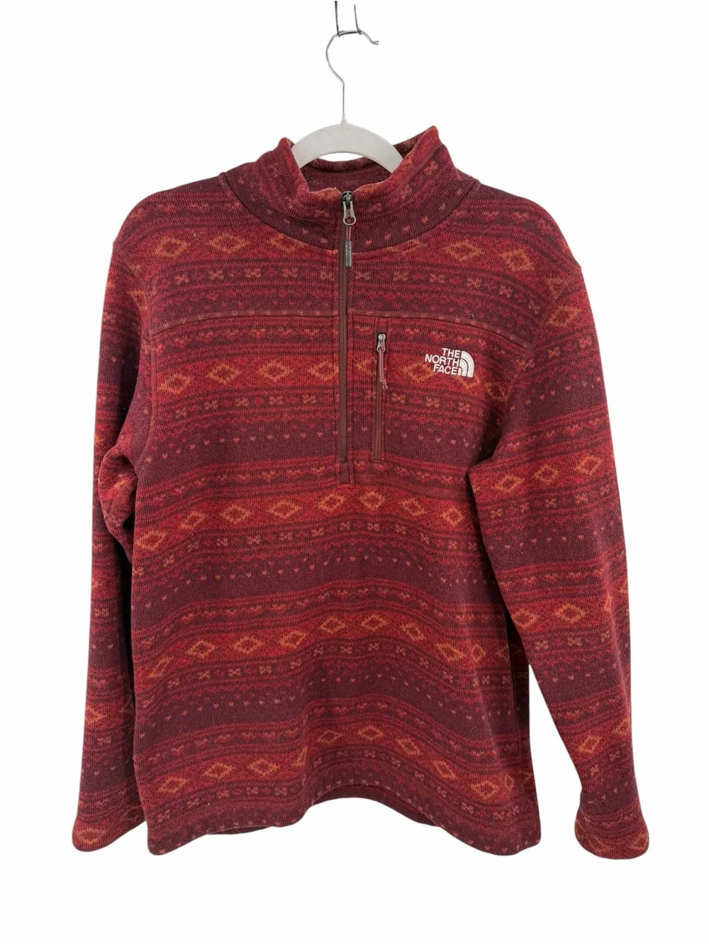 The North Face Maroon Red Aztec 1/4 Zip Fleece Men Size Large
